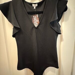 TCEC Black Flutter Sleeve Bodysuit
